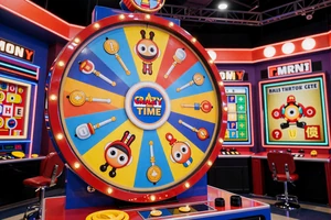 Crazy Time Live Game Show von Evolution - riesiges Gl&uuml;cksrad mit Multiplikatoren im Realz Casino Live Casino
